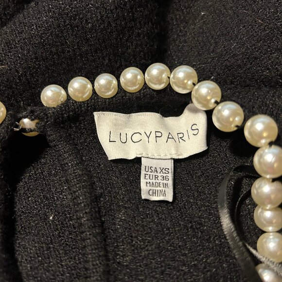 Womens Lucy Paris 71 Black Long Sleeve Carlota Pearl Bead Collar Sweater XS - Picture 9 of 14